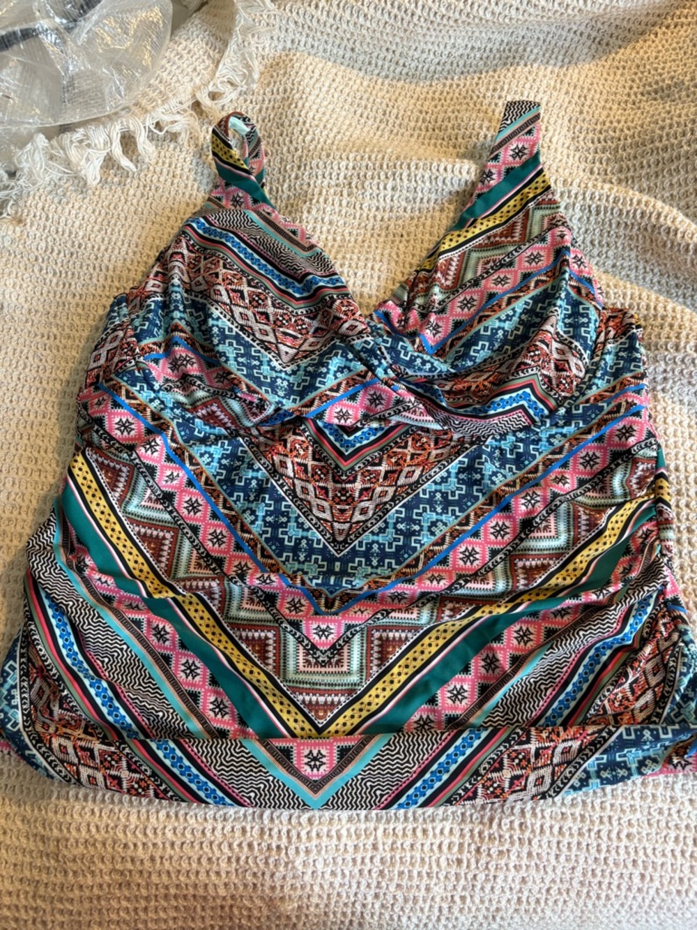 Time and Tru Multicolor Aztec Print Camisole — Pink, Blue, Green, Yellow